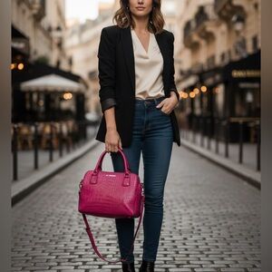 Dana Buchman Fuchsia Croc-Embossed Satchel